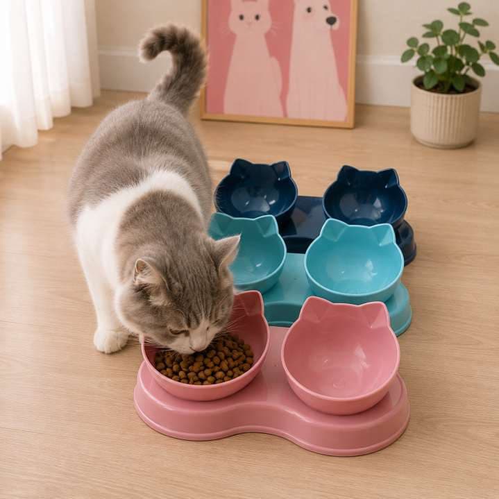 COMEDERO DOBLE ELEVADO CARA DE GATO